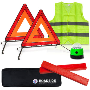 Safety & Visibility Kit w/ Storage Bag 2 x Foldable Emergency Triangles + Roadside Warning Light + Reflective Vest